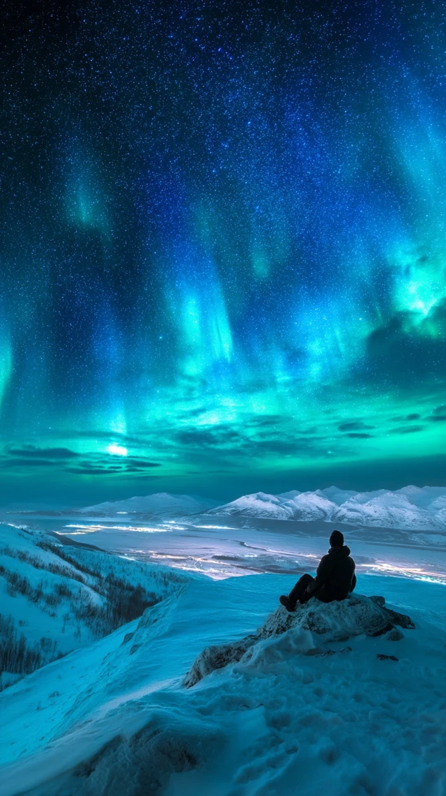 Northern Lights Traveler Snowy Landscape Adventure