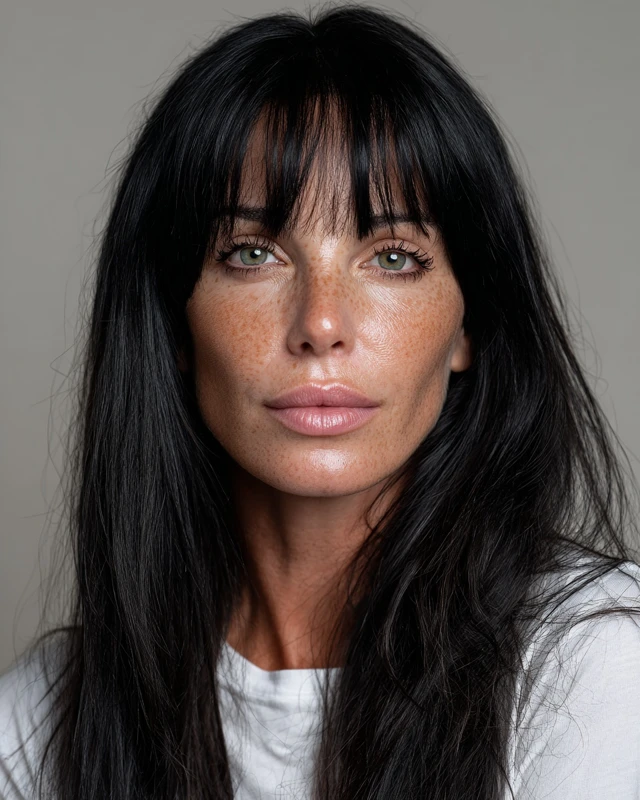 Beautiful Woman Portrait with Green Eyes and Freckles