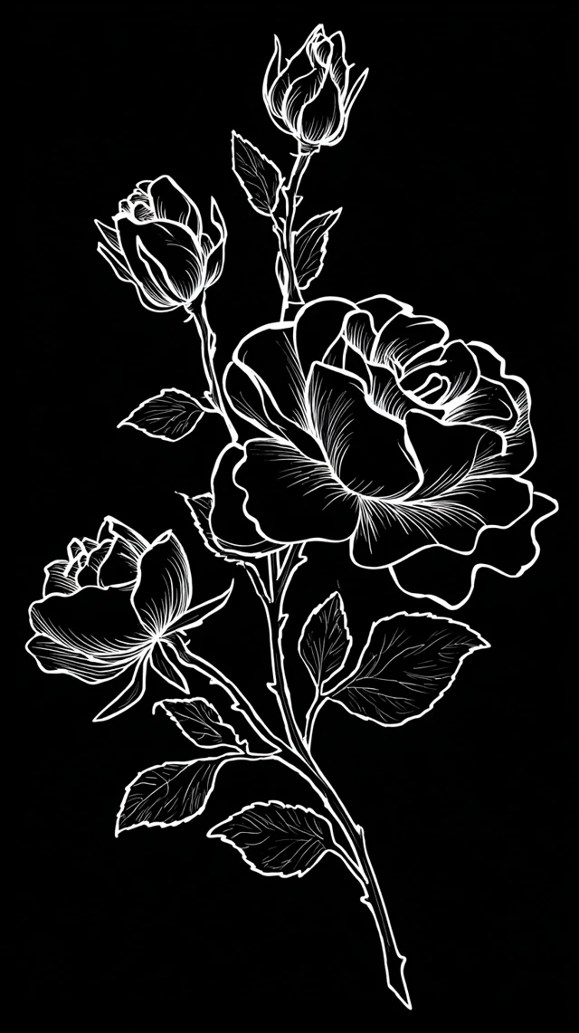 Rose Branch Silhouette Vector Art