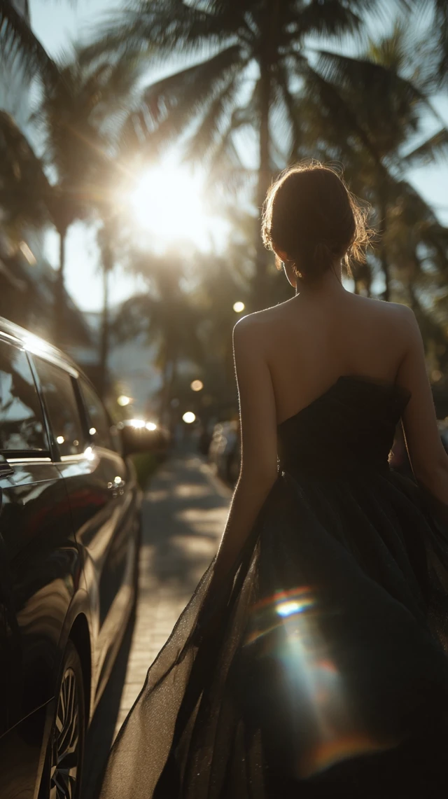 Bali Glamour Woman Black Dress Golden Hour