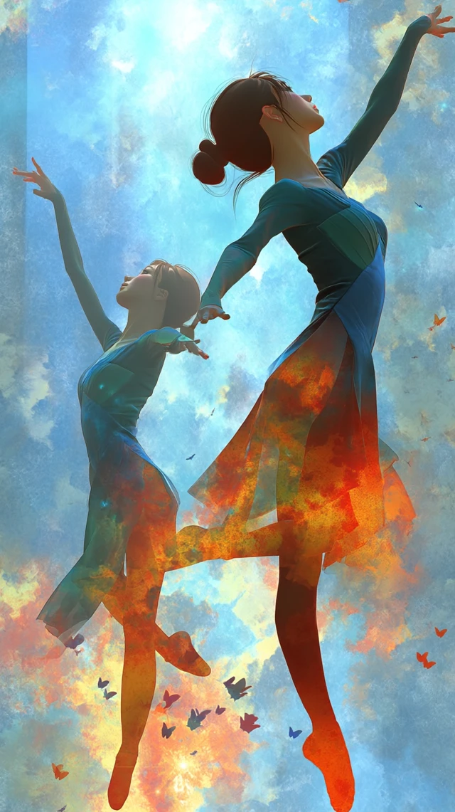 Dancing Actresses in Watercolor Sky