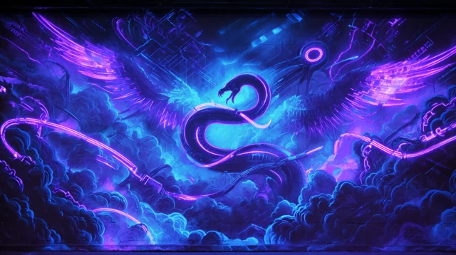 Cyberpunk Serpent Wall Mural Digital Art