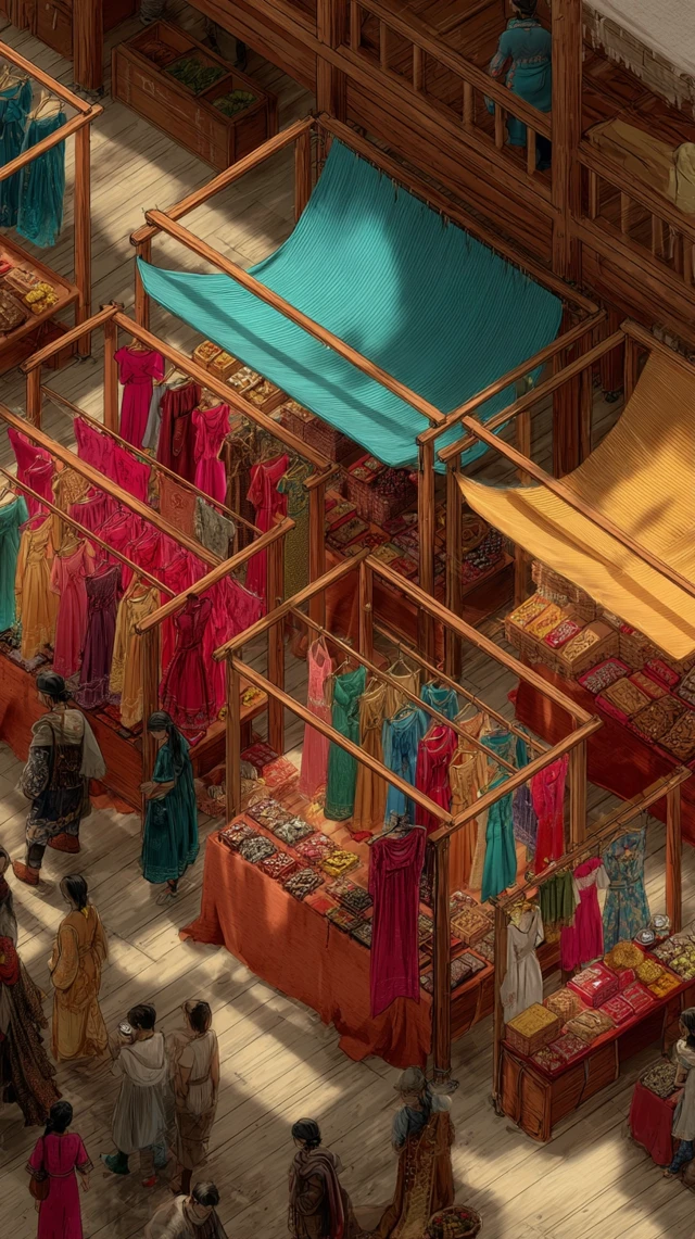 Fair in a Room with Stalls Selling Products