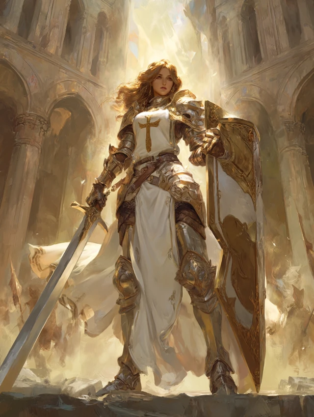 Female Paladin Jin de ValLys in Divine Light Fantasy Art