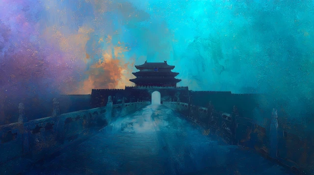 Forbidden City Gate Silhouette Painting