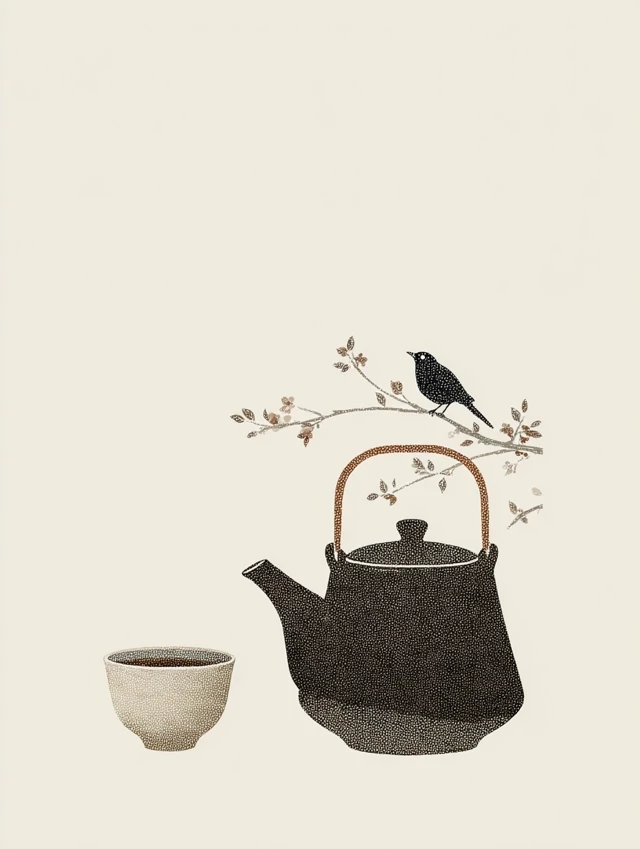 Japanese Teapot Illustration Ukiyo e Style