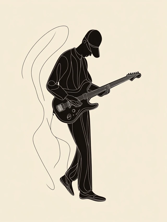Guitar Player Black Outline Drawing