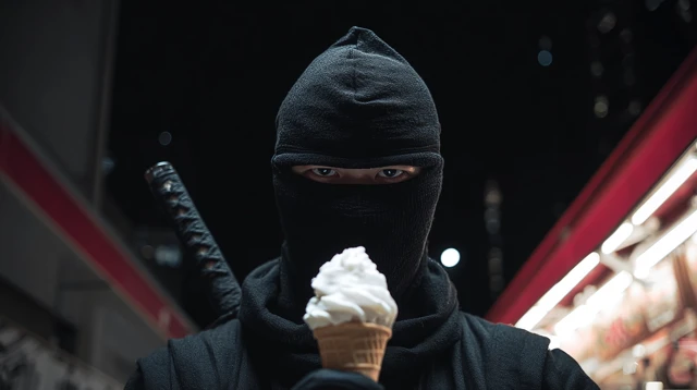 Ninja with Ice Cream in Tokyo Night