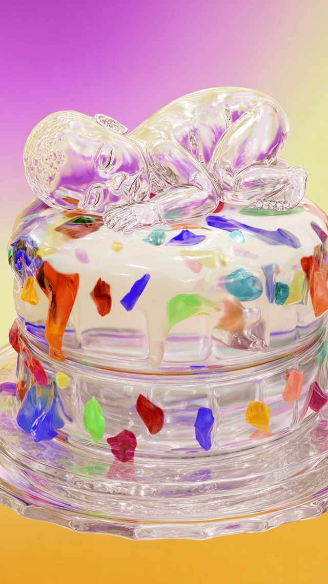 Crystal Baby Sleeping on a Colorful Cake