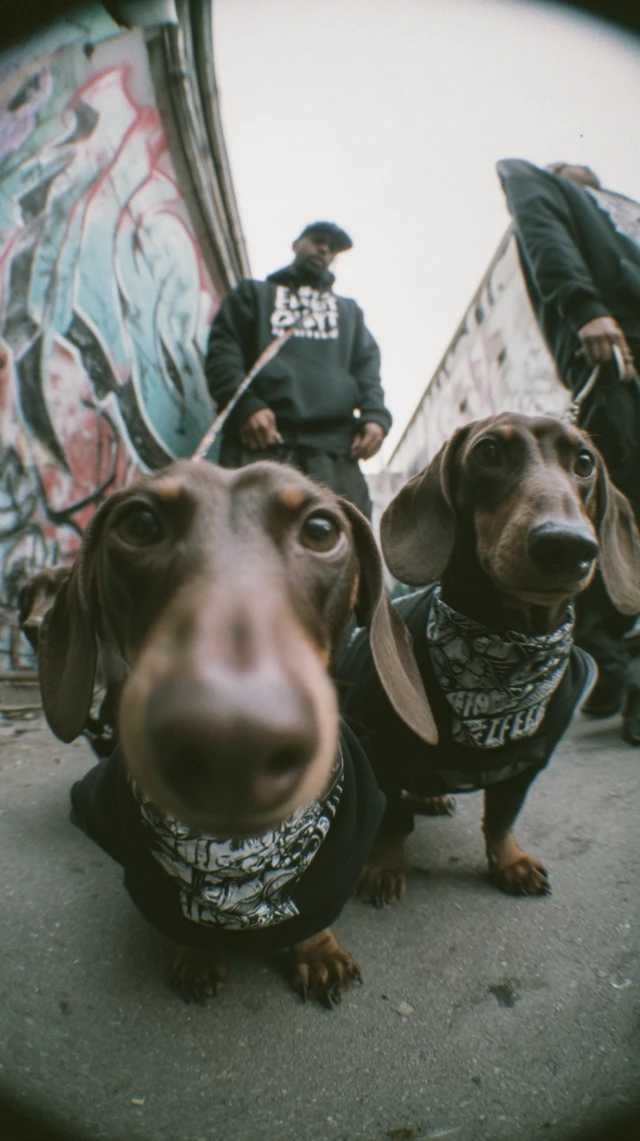 Angry Dachshunds in 2000s Rap Style