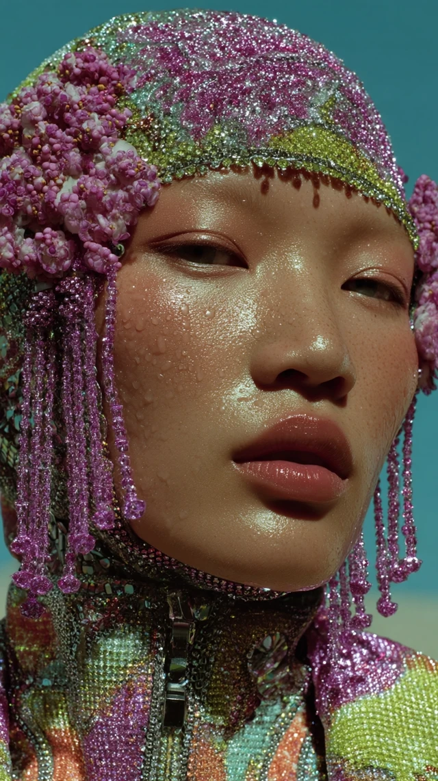 Futuristic Asian Supermodel with Diamond Kimono