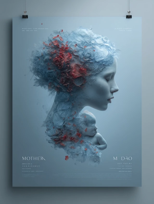 Mothers Day Poster: Mother and Baby, Roses, Elegant Design