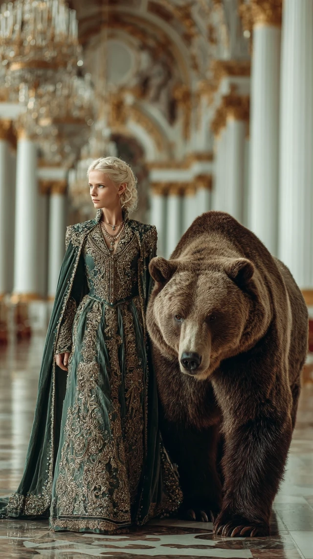 Russian Empress and Bear Royal Palace Portrait
