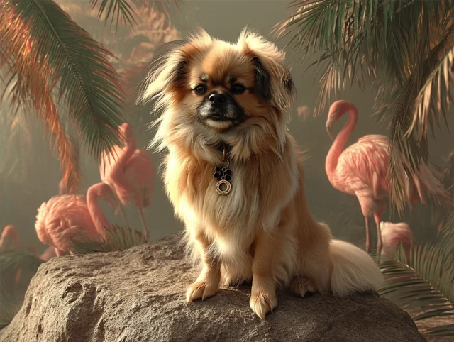 Tibetan Spaniel Dog in Tropical Paradise