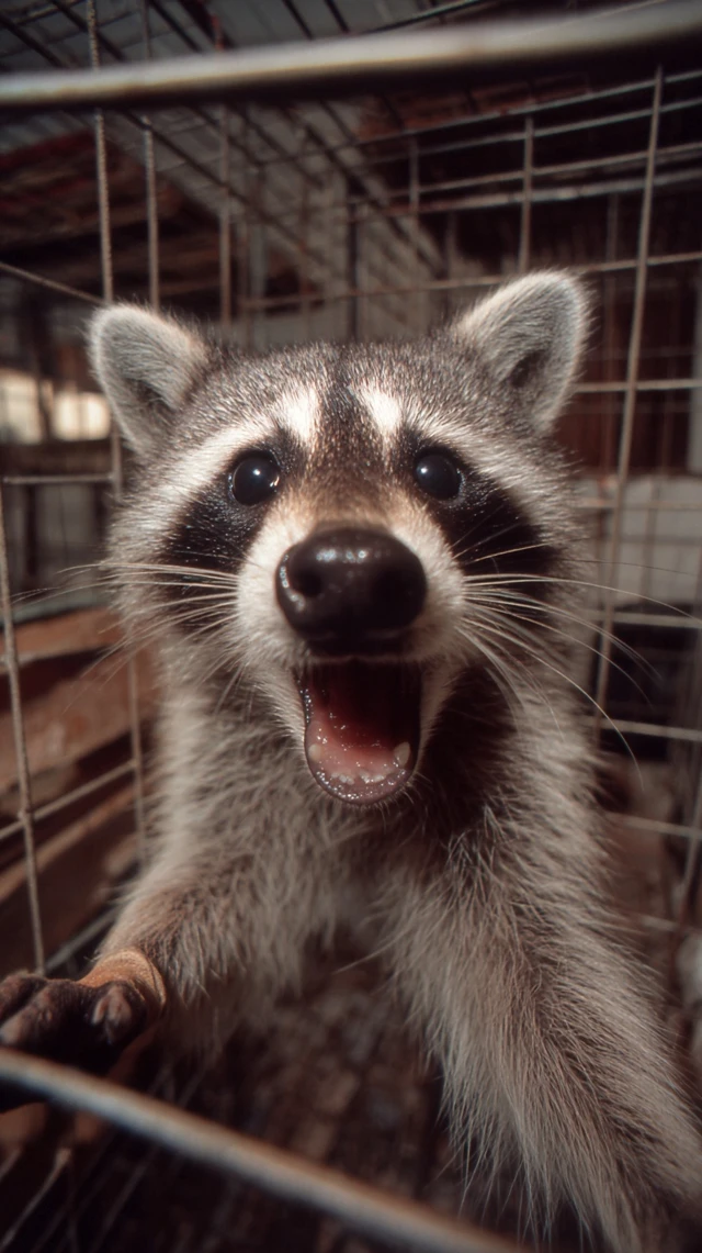 Raccoon in Cage Hyperrealistic Portrait