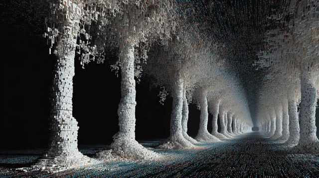 Surreal 3D Birch Tree Forest Black Hole Digital Art