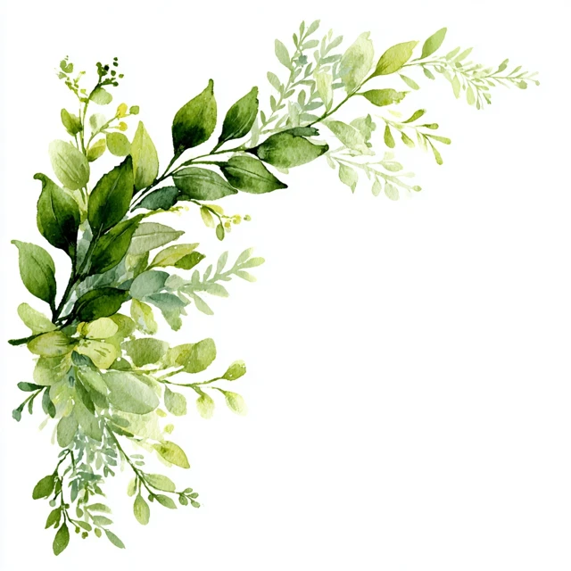 Watercolor Botanical Clipart Green Leaves Corner