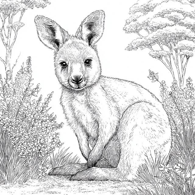 Baby Kangaroo Coloring Page for Adults Cute Whimsical
