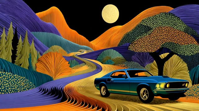 Classic Muscle Car Drifting Under UV Lights