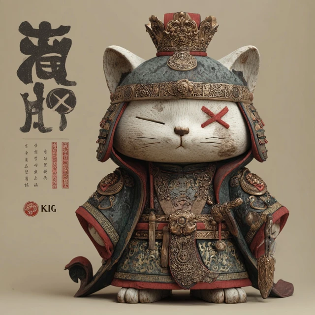 Emperor Cat Figurine Chinese Royal Regalia Battle Cat