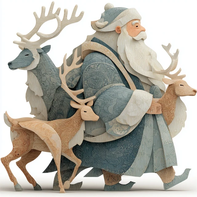 Santa Claus and Deer Laser Cut Art for Christmas