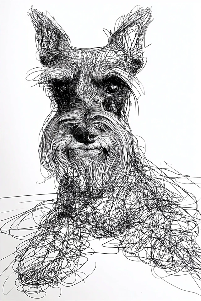Abstract Line Drawing Miniature Schnauzer Portrait