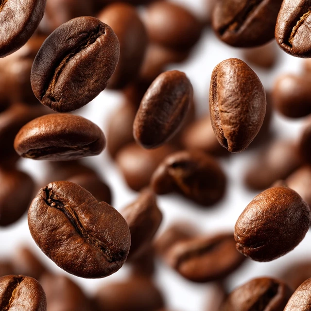 Falling Coffee Beans Isolated on White Background