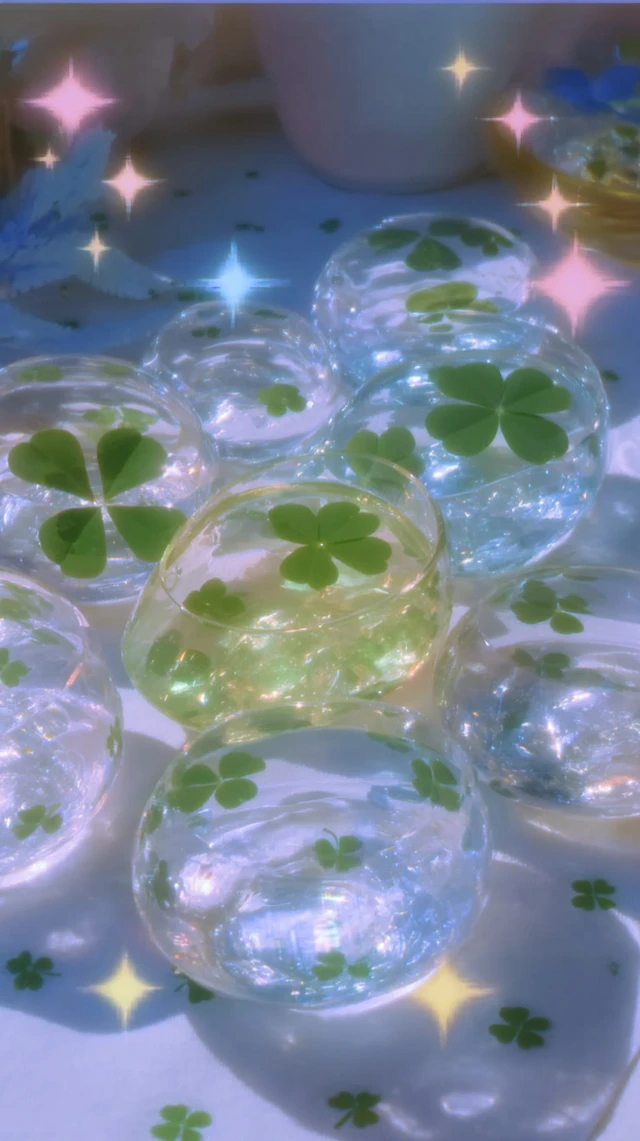 Clovers in Glass Spheres A Whimsical Still Life