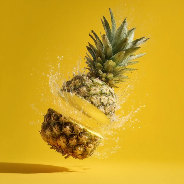 Falling Pineapple Split Diagonally Food Photography