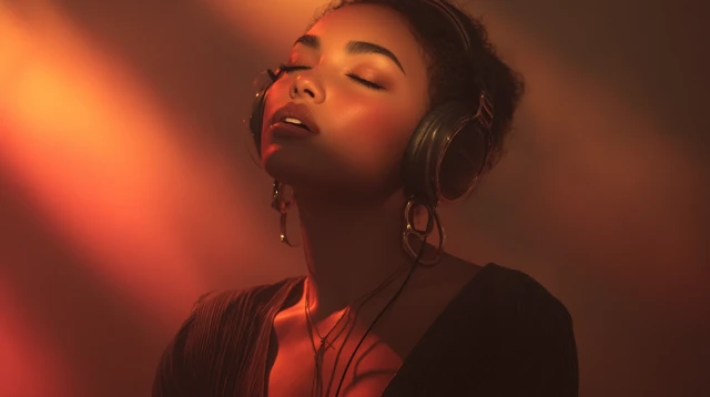 Beautiful Woman Listening to Music Portrait