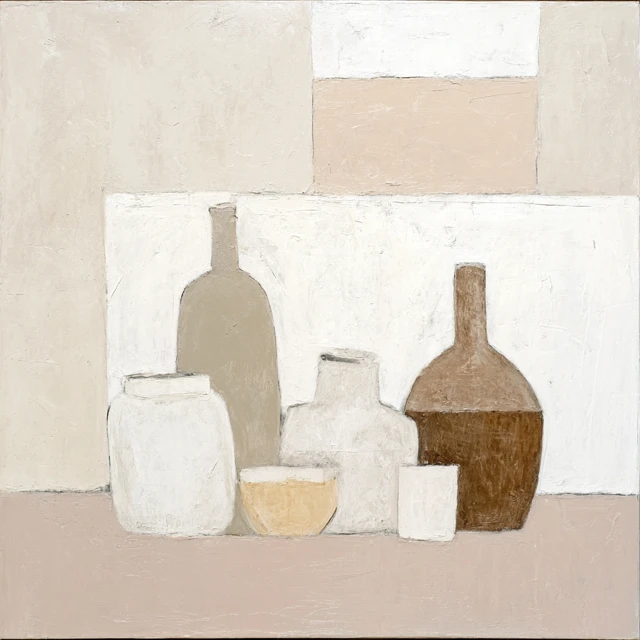 Minimalist Still Life Painting Ceramic Vessels Wabi Sabi
