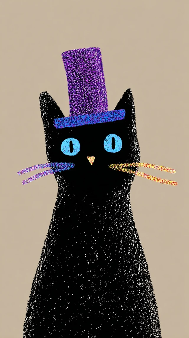 Black Cat with Blue Eyes in a Magician Hat Art