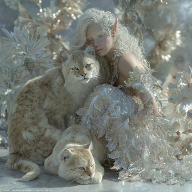 Elven Queen and Cats: Dreamlike 4k Portrait