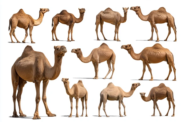 Dromedary Camels Collection Isolated on White Background