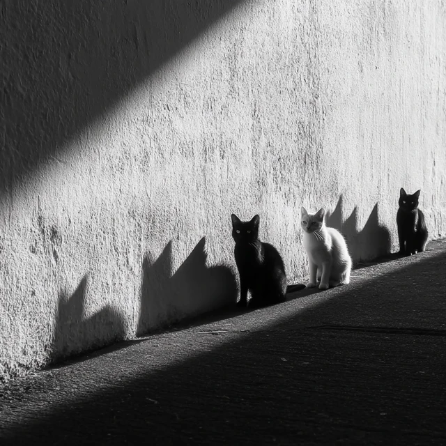 Cats in Line Light and Shadow