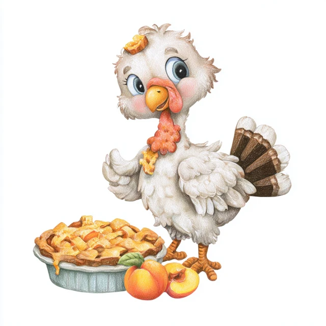 Cute Turkey Eating Peach Cobbler Clipart