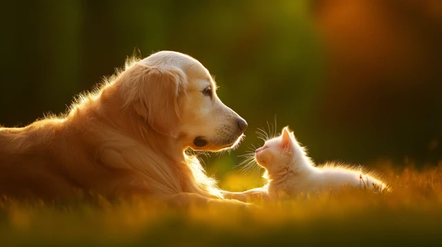 Golden Retriever and Kitten Peaceful Harmony