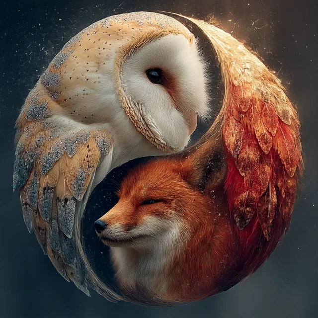 Yin Yang Owl and Fox Fantasy Art