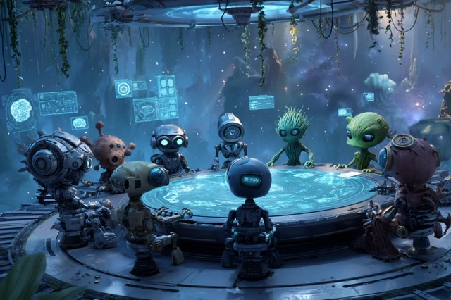Cosmic Alien Meeting Futuristic SciFi 3D Scene