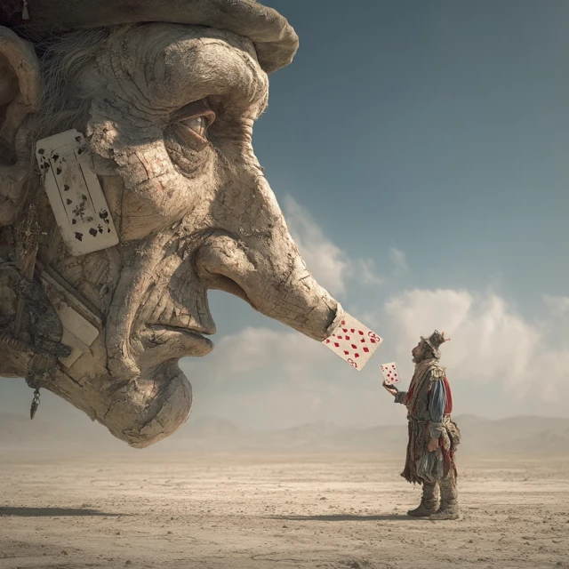 Giant Nose Plays Cards Surreal Art