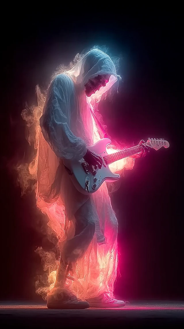 Ghost Guitarist Skeleton Playing Fender Strat