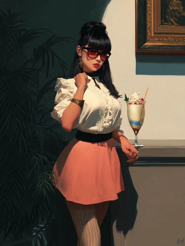 Anime Maid with Parfait Dessert Cafe Fantasy Art