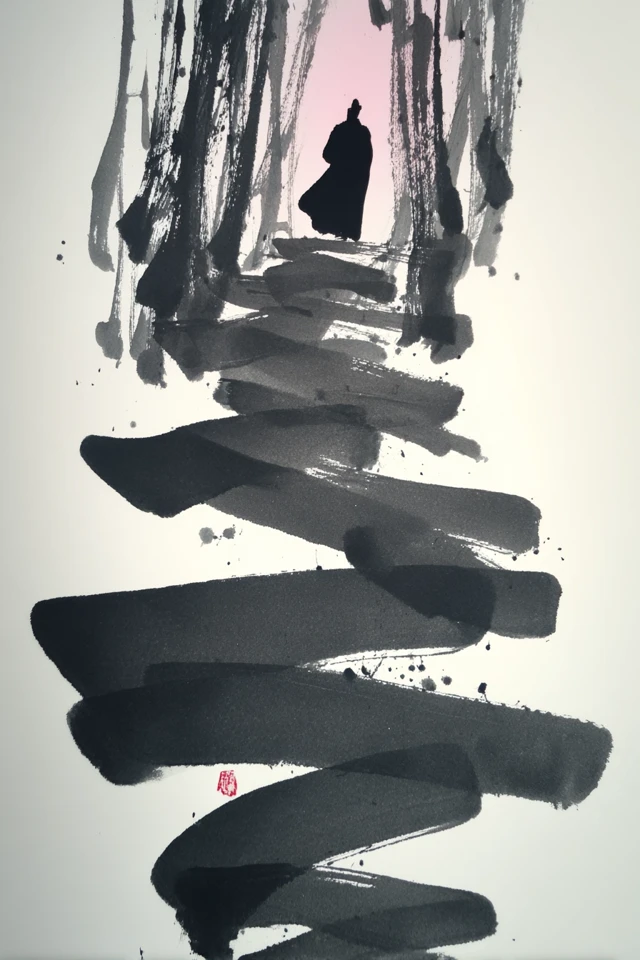Abstract Ink Art Tang Poet Silhouette