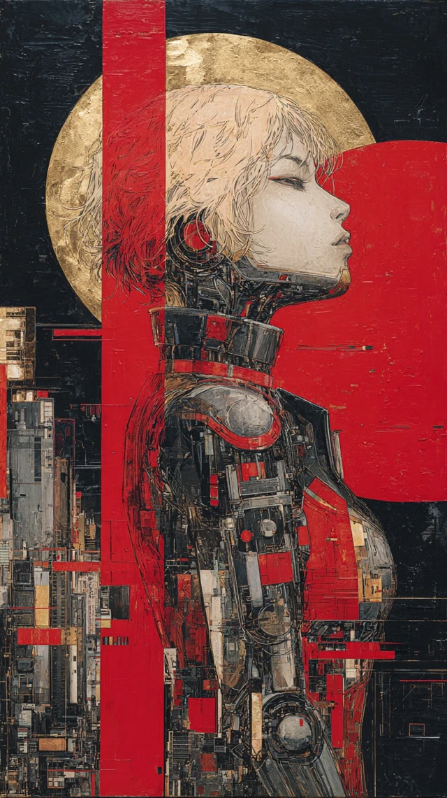 Cyberpunk Woman Mechanical Armor Art
