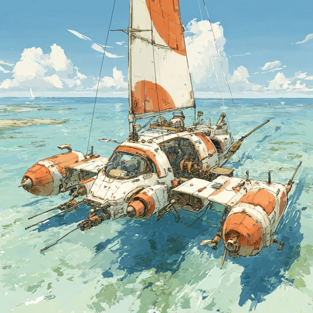 Magical Solar Punk Catamaran Illustration