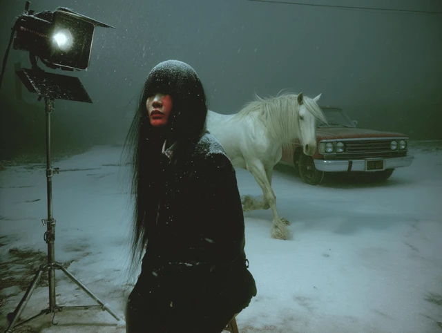 Woman in Snow with Horse