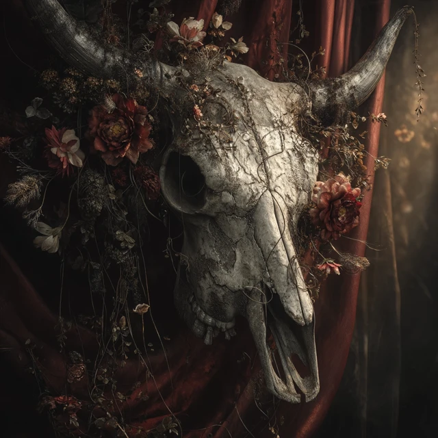 Bull Skull Art Ethereal Floral Arrangement