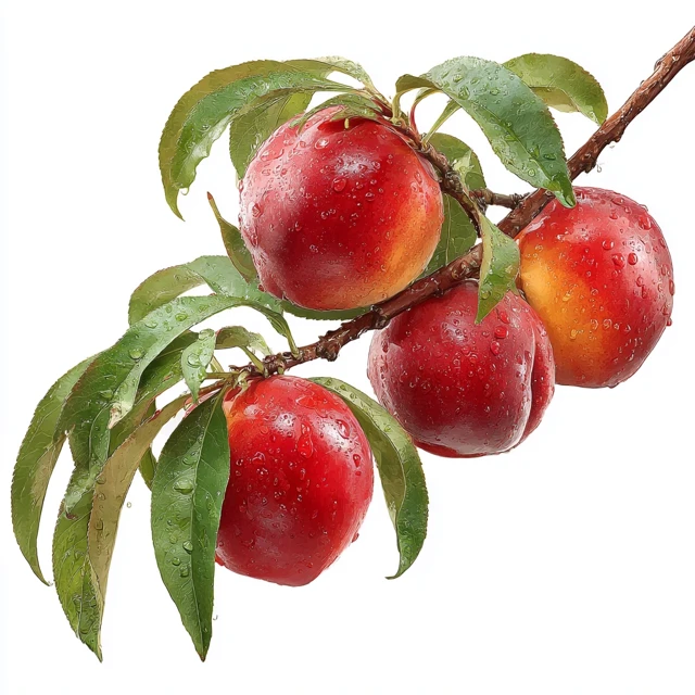 Juicy Peaches on Branch PNG Realistic