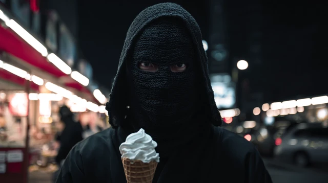 Ninja with Ice Cream in Tokyo Night