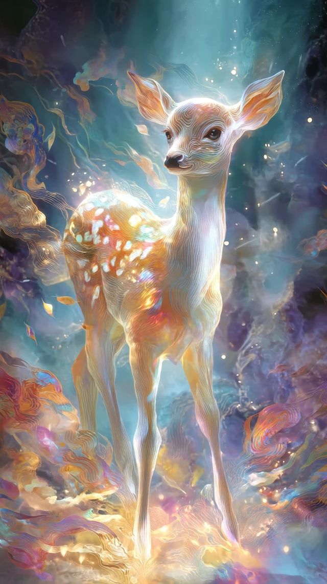 Sacred Deer in Golden Flames Ethereal Art